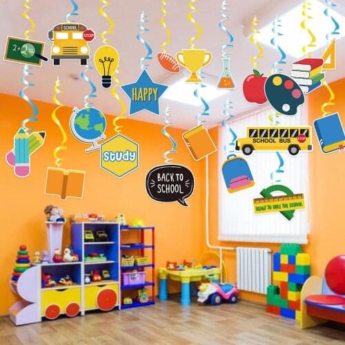 21pcs Welcome Back To School Hanging Banner Decor Party Decoration Student First Day of School Bus Classroom Photo Props