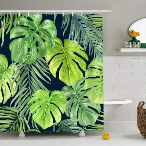 3D Print Jungle Plants Bath Curtain Durable Waterproof Polyester Shower Curtain with Hooks Bathroom Decor 1 Piece 180x180cm