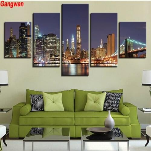 5 pcs Diamond Painting New York City Night view Cross-Stitch,Full,Diamond Embroidery,Mosaic,pattern,beaded,home decor