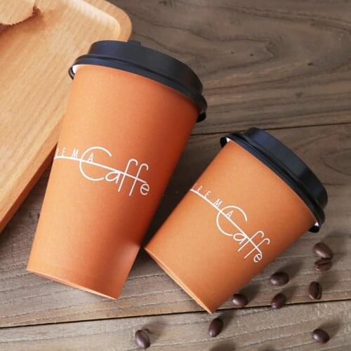 50pcs Thick Paper Milk Tea Packaging Cups Disposable Coffee Cup Coffee Pattern Party Favor Beverage Cup Takeaway Packages