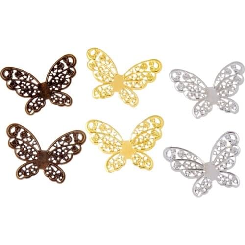 Free shipping 10Pcs 3 Color Filigree Butterfly Wraps Connectors Embellishment Gift Decoration DIY Findings 4.3x3.3cm