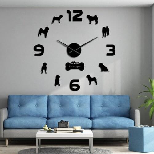 I Love My Shar pei Dog Breed DIY Large Wall Clock Puppy Pet Shop Giant Wall Art Dog Lover Home Interior Deco Shar-pei Mute Clock