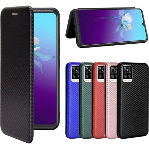 Vivo V20 Case 6.44 inch Fashion Carbon Fiber PC Hard Card Holder Slim Leather Case For Vivo V20 V2025 V2024 Wallet Flip Cover