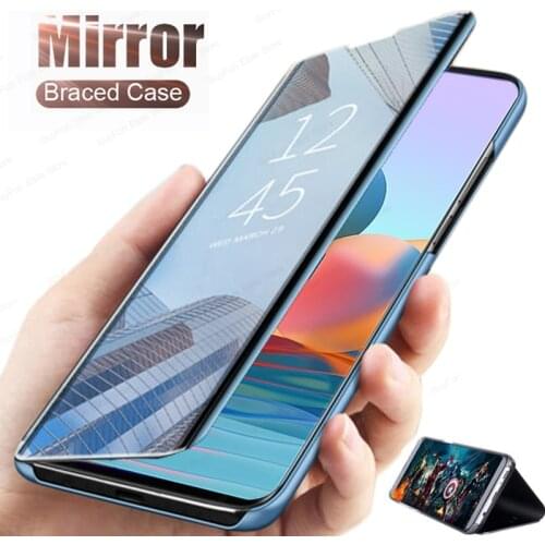 For Xiaomi Redmi Note 10 Pro Mirror leather Stand Phone Case For Redmi Note 10S 10Pro 10 9 Pro Max 9S 9T 8T Smart Flip Cover