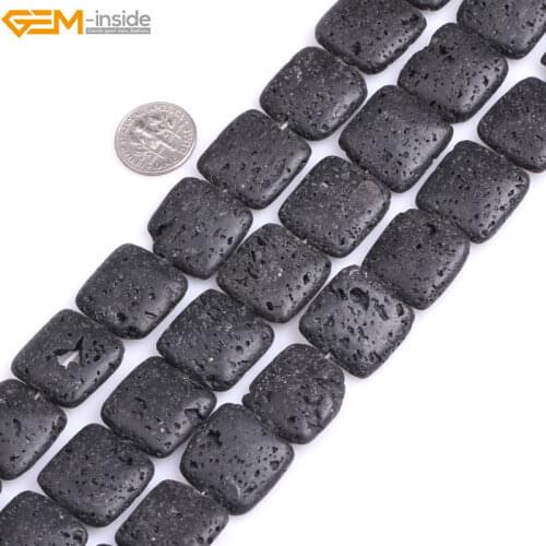 Gem-inside 20mm Natural Square Black lava rock Loose Stone Beads For Jewelry Making Bracelet Necklace Strand 15" DIY Jewellery