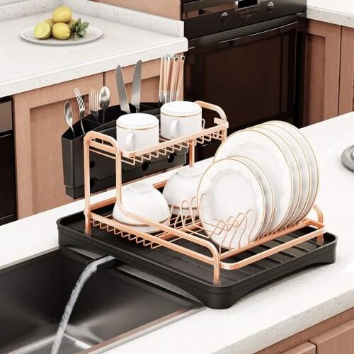 VIP exclusive 2 Tier Silver Stainless Aluminum Kitchen Dish Rack Sink Drainer Plate Drying Shelf Organizer Accessories Cutlery