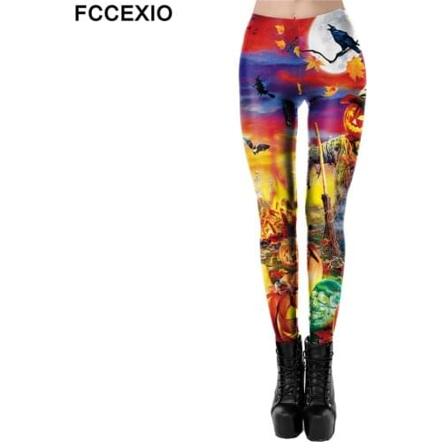 FCCEXIO Pumpkin Prints for Halloween Tight Leggings Sports Women Fitness Sexy Skinny Leggins Women Cosplay Party Pants