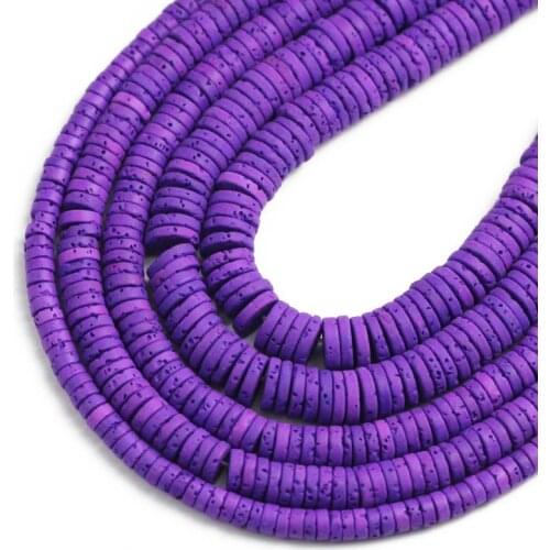 Purple Natural Volcanic Lava Stone Beads Flat Round Spacers Loose Beads For Jewelry Making 4/6/8MM DIY Bracelets Accessories