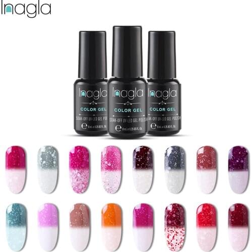 Inagla Thermal Color Changing Gel Nail Polish Holographic Glitter Snowy Temperature Soak Off UV Gel Varnish 8ml Nail Art
