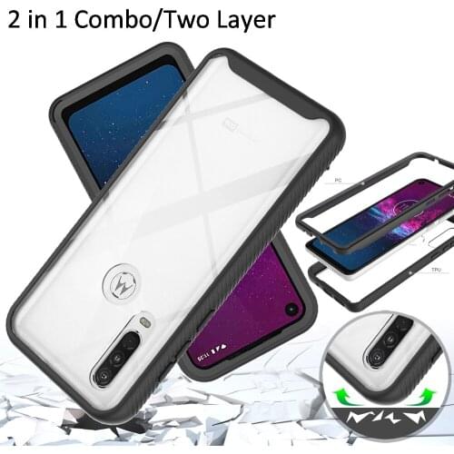 Combo Drop resistance Rugged Case For Motorola One Action Heavy Duty Defender Armor Shield Anti-Skid Clear Cover