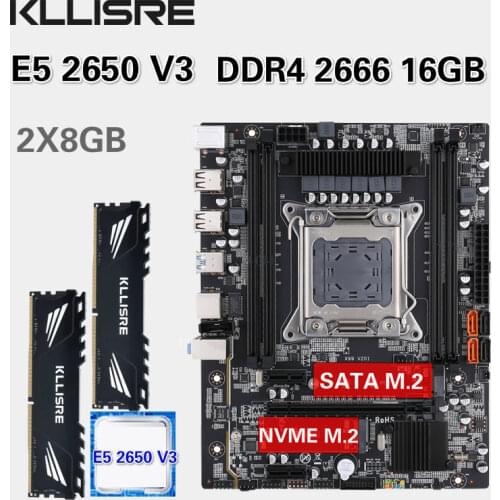 Kllisre X99 motherboard set Xeon E5 2650 V3 LGA2011-3 CPU 2pcs X 8GB =16GB 2666MHz DDR4 memory