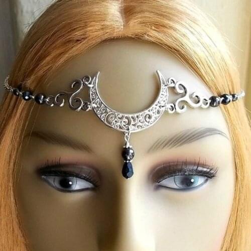 WiccMoon Circlet, Pagan Headdress Wiccan Head Chain Moon & Triskele Headpiece Gothic Head Chain