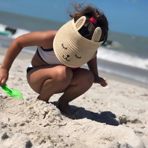 Summer Childrens Cat Empty Top Straw Hat Korean Casual Shade Sunscreen Beach Sun Hat For Kids