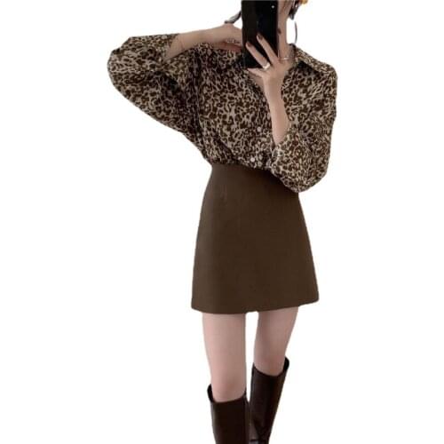 Fashionable Leopard Print Shirt in spring and summer womens Retro Long Sleeve Chiffon shirt
