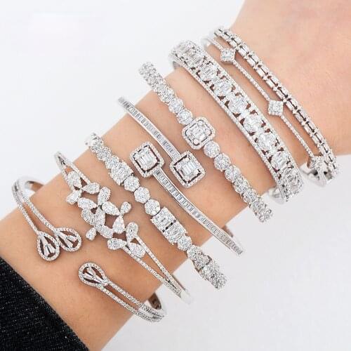 Trendy Luxury Stackable Cuff Bangles For Women Wedding Full AAA Cubic Zircon Crystal CZ Dubai Bridal Bracelets Party Jewelry