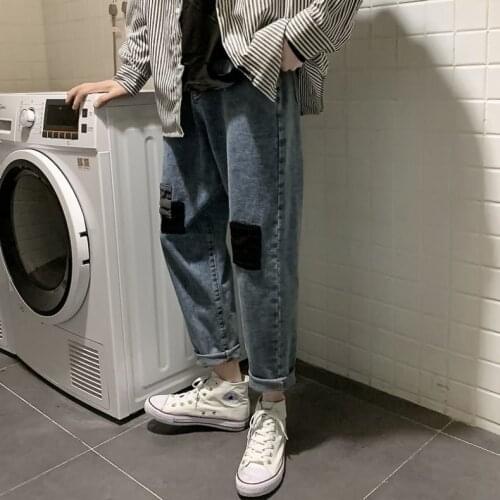 Men Jeans Ankle-length Oversize 3XL Loose Straight Solid Simple Leisure All-match Korean-style Trendy Washed Denim Trousers Male