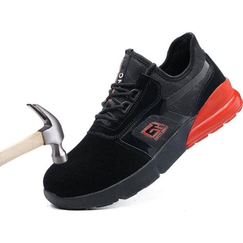 Cowhide Steel Toe Safety Work Shoes Men Slip On Casual Movement Hiking Shoes Mens Labor Anti-smashing Anti-piercing Hunting Shoe