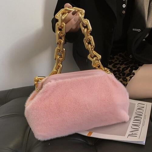 Soft Faux Fur Clutch Handbags Famous Brands Women Shoulder Bag Ladies Armpit Bag 2021 Winter Womens Hand Bag and Purses