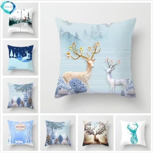 Animal Christmas Deer Forest Printed Cushion Cover Polyester Pillow Cover Decorative For Sofa Car Chair Home Decor 45X45CM