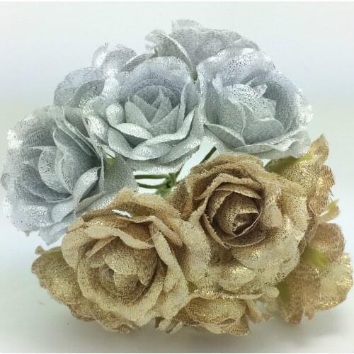 2015 new Gold silver cloth rose flowers/scrapbooking DIY decoration/fake flowers/wedding accessories flowers BH2014122702