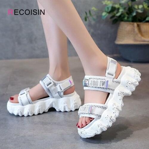 RECOISIN 2021 New Women Sandals Fashion Summer Black White Platform Sandalias White Comfortable Womens Thick Sole Beach Shoes