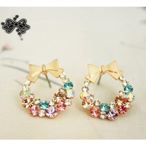 New Fashion Vintage Exquisite Flower Earrings Colorful Crystal Bow Earrings For Women Boho Earrings Statement Jewelry for Women
