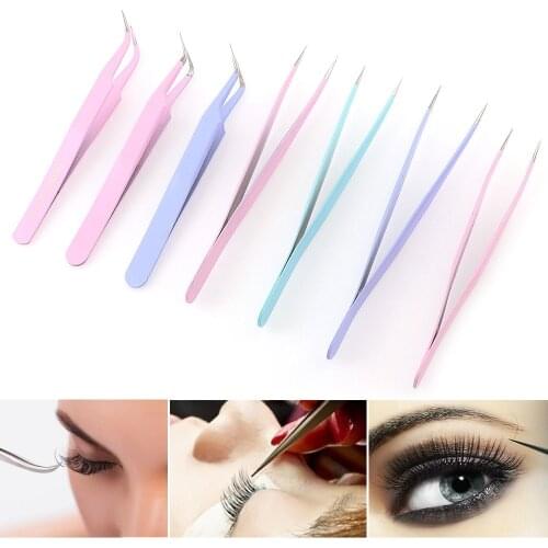 Macaron Series Pink Stainless Steel Mink Eyelash Extension Straight Or Bend Optional tweezers Professional Eye Lashes Tweezers