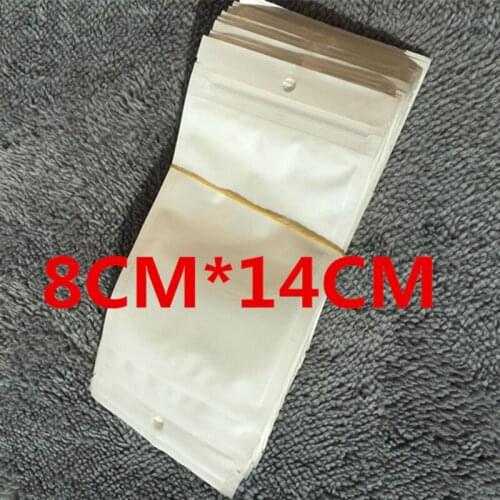 8*14cm 200pcs White Clear Self Seal Zipper Plastic Retail Packaging Bag, Ziplock Bag With Hang Hole