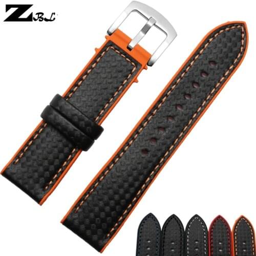 Genuine leather strap Carbon Fiber watch bracelet 18 20 22 24mm rubber bottom waterproof watch strap fashion wristwatches band