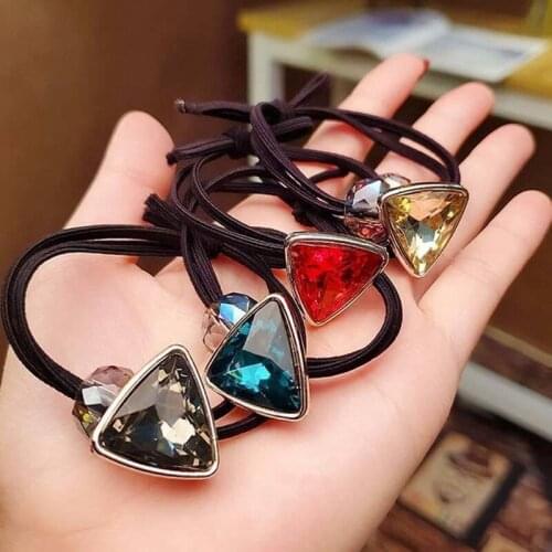 Korean Simple Hair Rope Triangle Geometry Crystal Ball Elastic Hair Bands for Women Ponytail Holder Crystal Hair Accessories