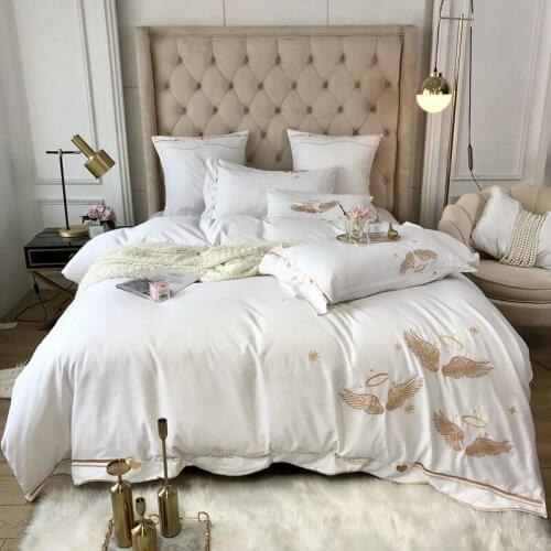 White Cotton Embroidery Luxury Wedding European Style Bedding Set King Queen Size Duvet Cover Pillowcase Bedsheet bed sheets #a