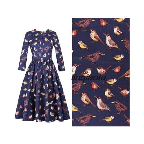 Handmade diy fabric Heze clothing cotton high-density elastic poplin bird print