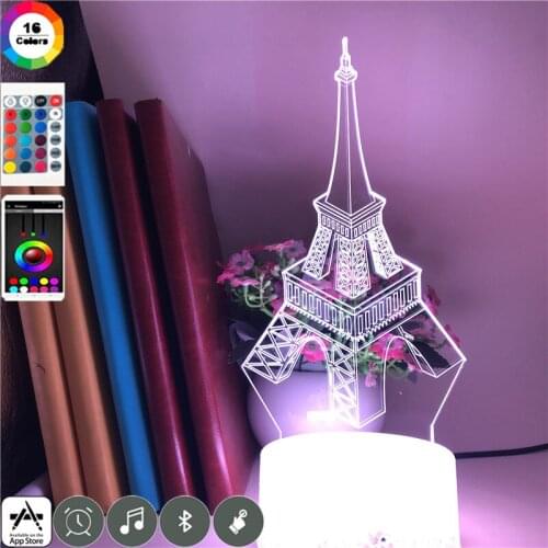 Night Light 3D LED Crystal Desk Lamp Eiffel Tower Touch Sensor Nightlight Color Change Kids Memorial Gift Room Atmosphere Decor