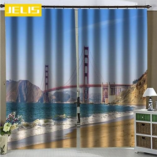 Landscape Curtain Cross-sea Bridge Blackout Curtain for Living Room Bedroom Window Treatments Backdrop Curtains Custom Made