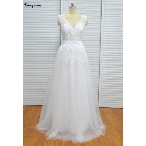 Vintage Country Lace Plus Size Wedding Dresses Sheer V Neck A Line Tulle Wedding Bridal Gown Cheap Custom Made Sweep Train