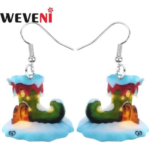 WEVENI Acrylic Christmas Anime Skiing Sock Shoes Earrings Drop Dangle Decoration Accessory Jewelry Women Girls Teens Party Gifts