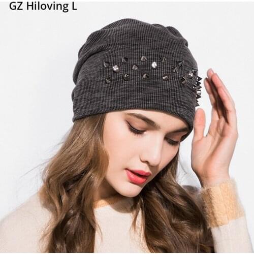 GZHilovingL 2018 Womens Spring Summer Beanies Hat Casual Slouchy Beanie For Women Solid Color Skullies Cap Black Knit Bonnet