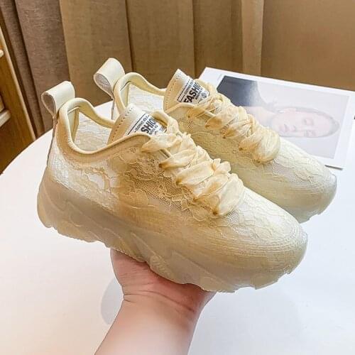 Casual Shoes Women 2021 New Single Shoes Thick Bottom Mesh Breathable Old Shoes Fashion Sneakers