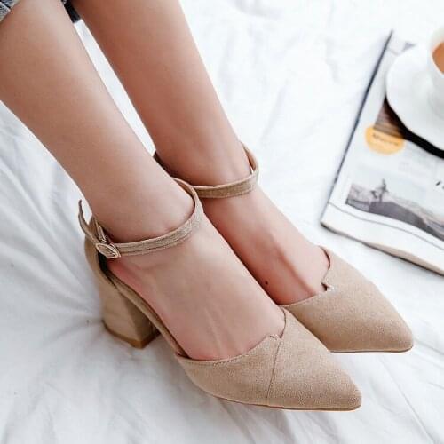Big Size Ladies high heels women shoes woman pumps Pure color Suede high-heeled single shoes