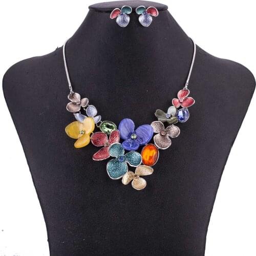 MS1505017 Colorful Flower Jewelry Sets Lead&Nickle Free High Quality Womans Necklace Earring Set Blue Necklace Sets
