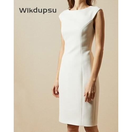 Simple OL Work Elegant Fashion Korean Slim Sleeveless Midi Pencil Dresses Women Black White Office Ladies Business Chic Workwear