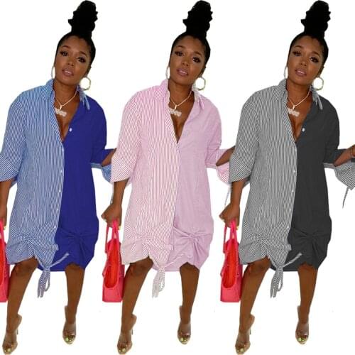 Somoshein S-2XL 2021 fashion shirt dress women clothing Casual Loose Striped long sleeve Dresses Wholesale Dropshopping