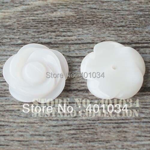 12mm white freshwater shell carved rose flower beads with half-drilled hole at flat bottom