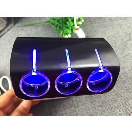 120W 12/24V 1 to 3 Way Sockets Car Lighter Cigarette Power Supply Adapter Charger Splitter with Blue LED Light # NO.1520