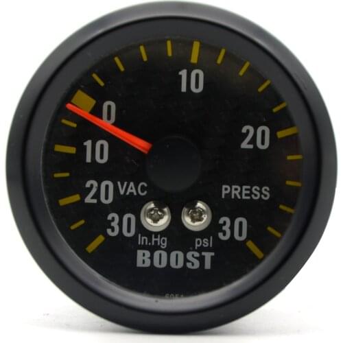 2" 52mm Auto Car Turbo Boost Gauge Analog Carbon Fibre Face -30~30 PSI Meter White Background Light