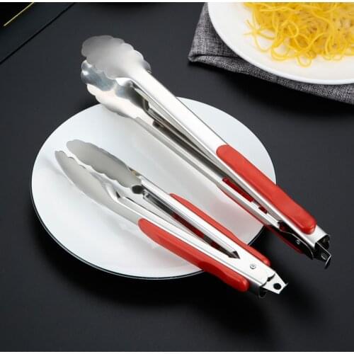 2 Pcs/set Stainless Steel Silicone Food Tongs BBQ Clip Salad Bread Cooking Food Serving Tongs Restaurant Food Folder
