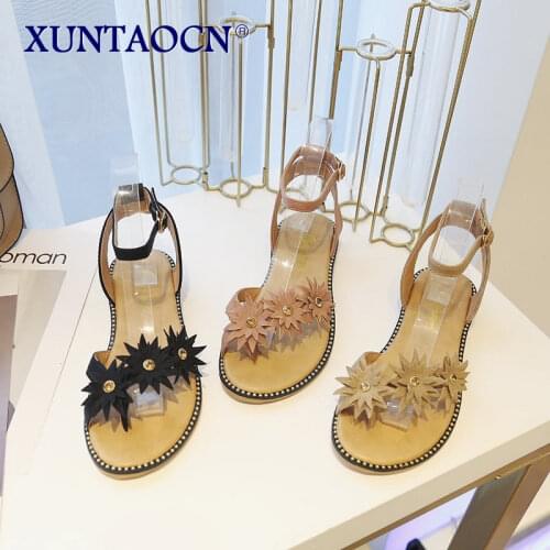 2021 Summer Ladies Open Toed Bohemian Sandals Platform Rhinestone Flower Flip Flops Womens Black Ankle Strap Barefoot Shoes