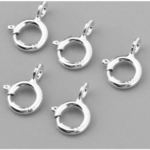 5pcs 925 Sterling Silver Spring Clasp Round Solid Jewelry Finding Clasps