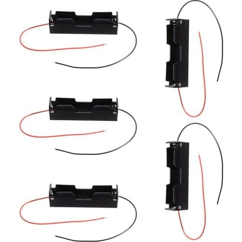 5 Pcs Small Plastic 1 x 18650 Battery 3.7V Clip Storage Holder Box Case Black 18650 Battery Clip Holder Box Case With Wire Lead