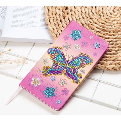 80 Pages Diamond Painting Notebook Diary DIY Cartoon Butterfly Diamond Embroidery Cross Stitch Diary Book For Kids With Gift Box